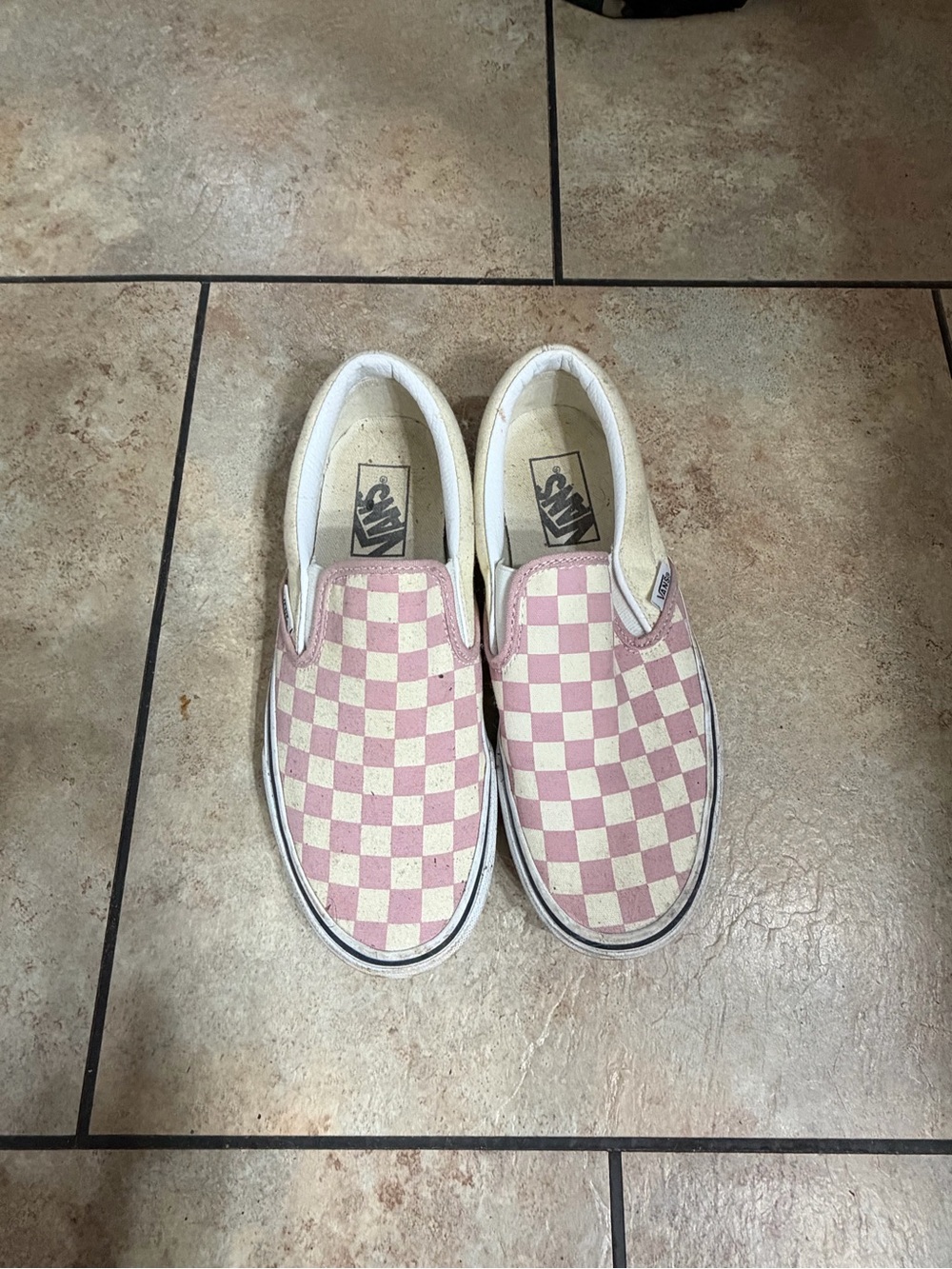 Vans Slip-On Checkerboard Flats in Pink and White